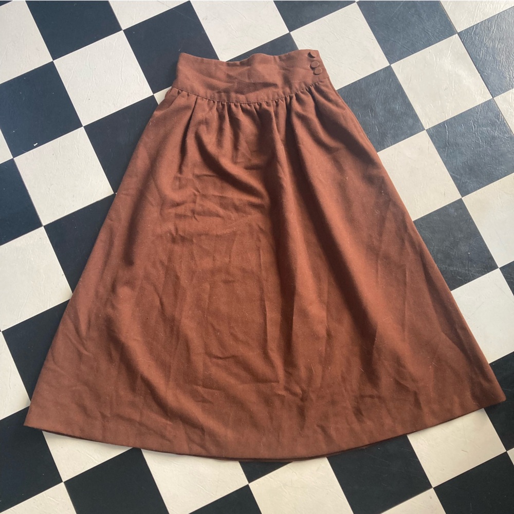 Brown Vintage High-Waisted Button Skirt